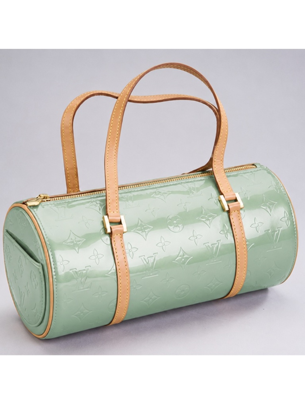 Vintage Y2K Mint Patent Leather Barrel Satchel Bag